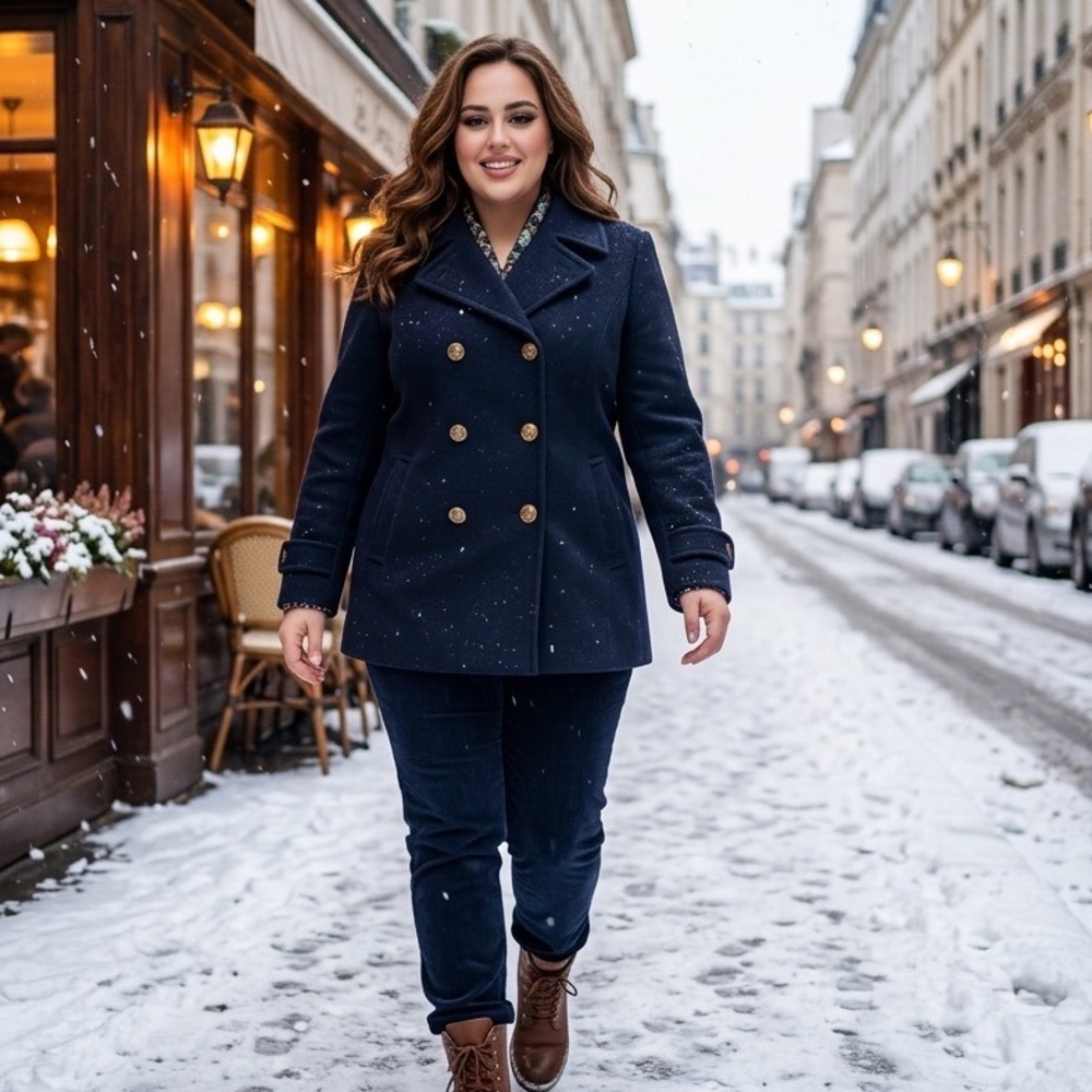 Lands' End Women's Navy Wool Cashmere Double Breasted Pea Coat Size 18W Anchor